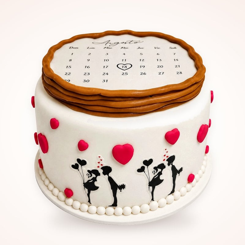 Aniversario: Calendario con la fecha especial y siluetas.