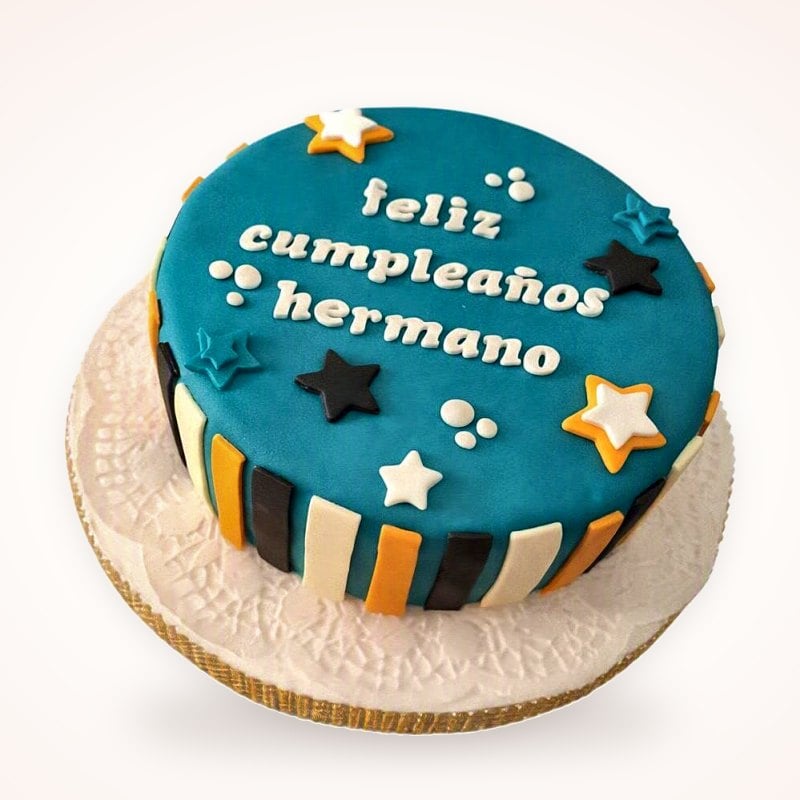 Noche de estrellas: Fondant azul con estrellas y mensaje.